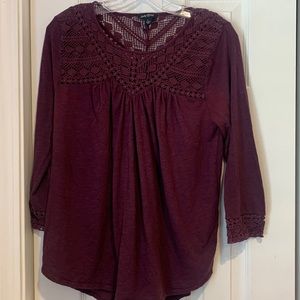 Lucky brand 3/4 sleeve cotton top with crochet details